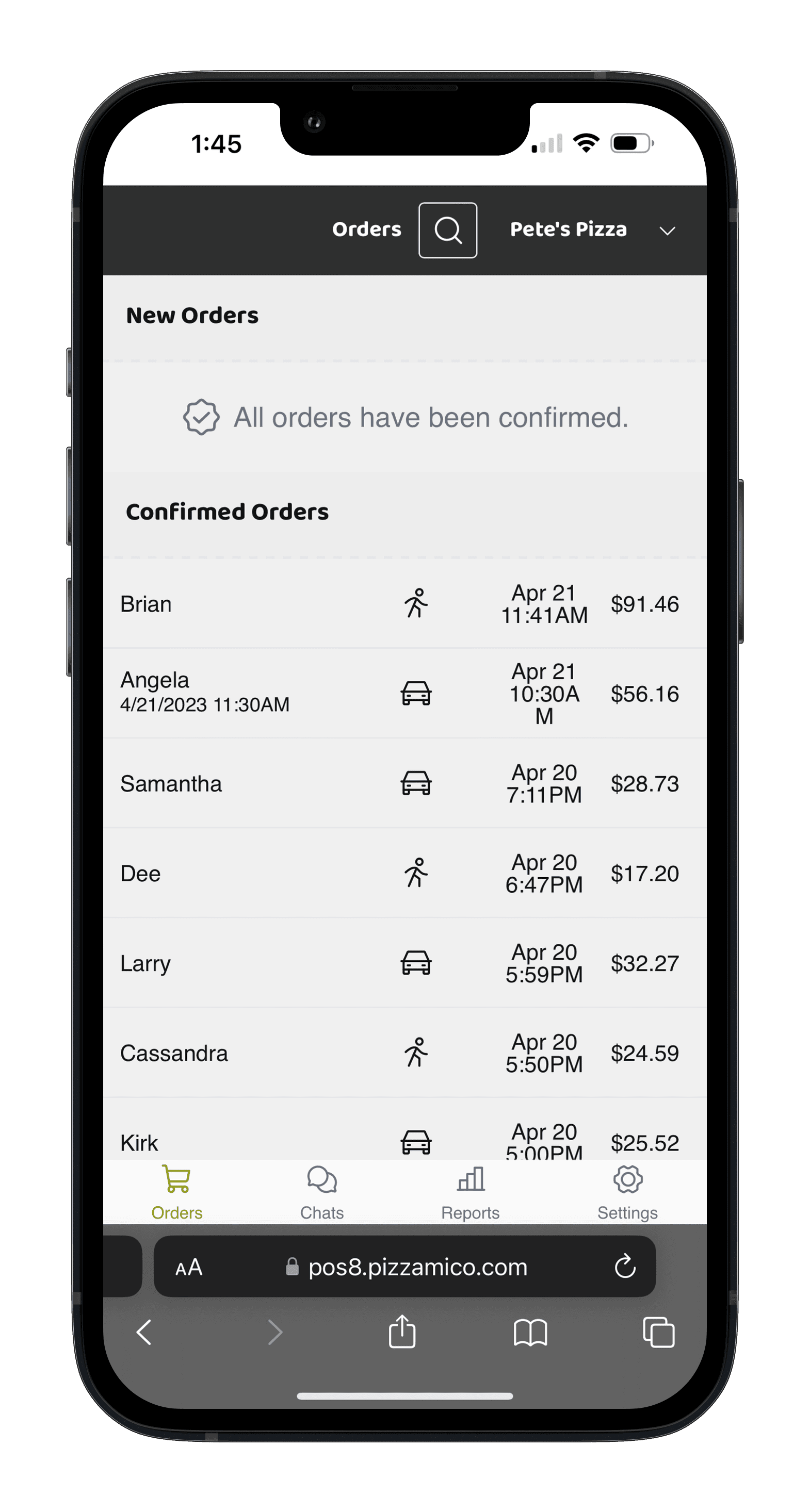 Pizzamico POS screen